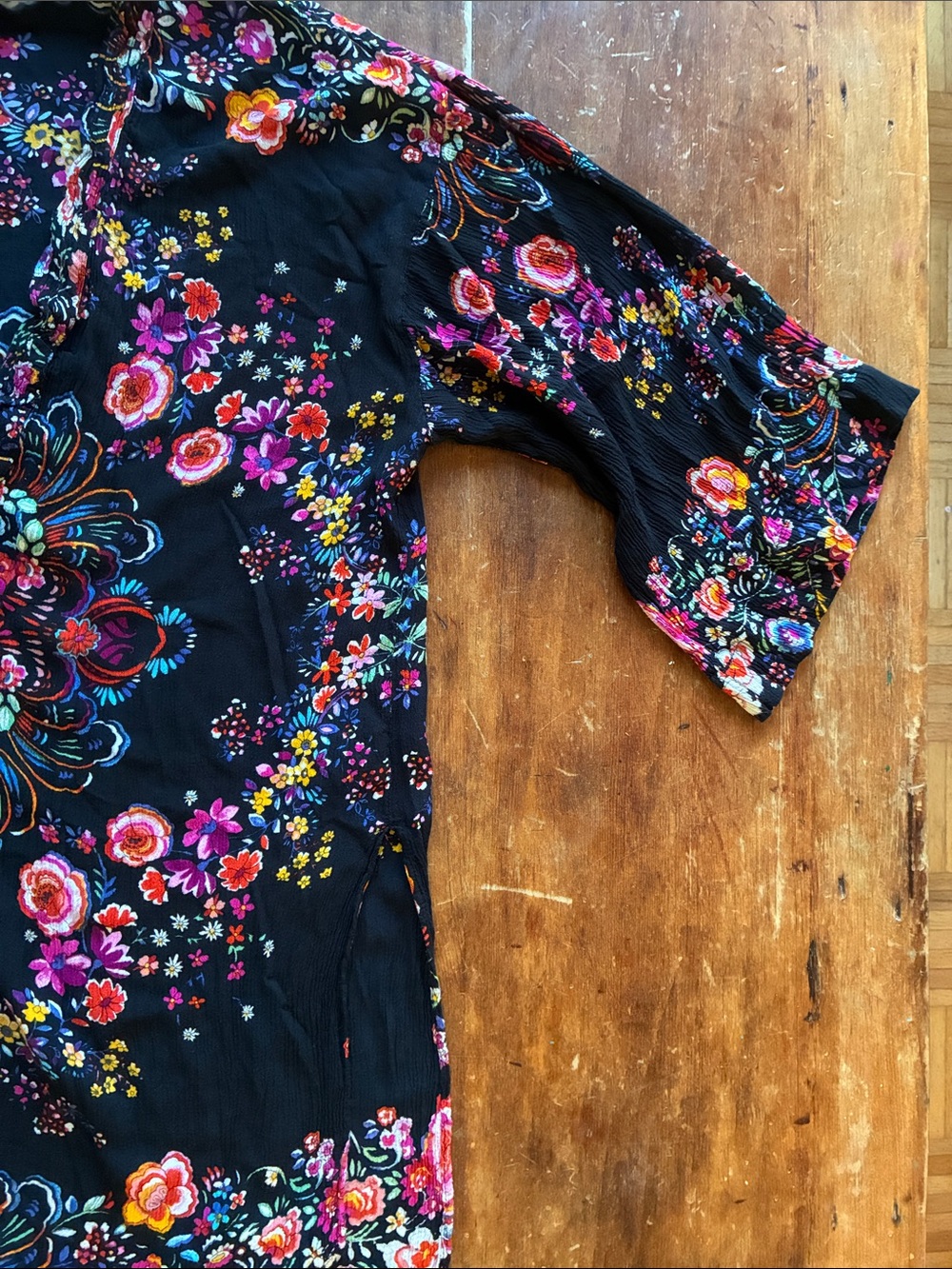 Patrons of Peace Black Floral Open Front Kimono with Multicolor Blooms - Picture 5 of 7
